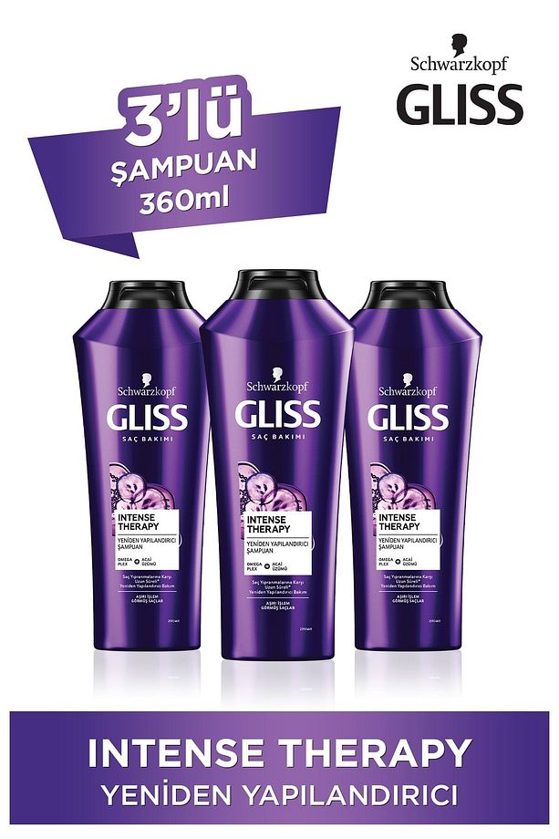 Intense Therapy Yeniden Yapılandırıcı Şampuan - Omega Plex Ve Acai Üzümü Ile 360 ml X 3 Adet - 1