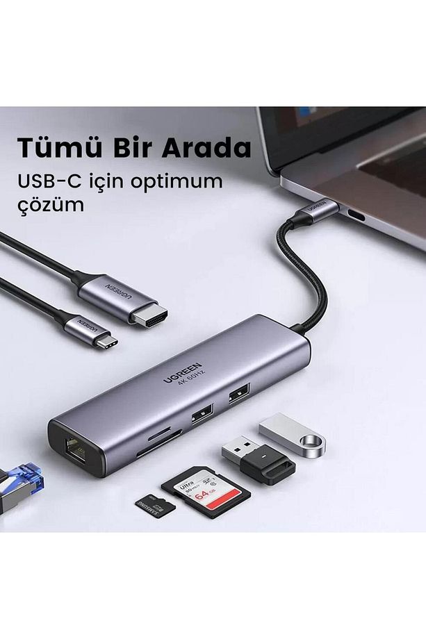 Type C To Pd 100w Hdmı Rj45 Usb Sd Micro Sd Dönüştürücü Hub - 8