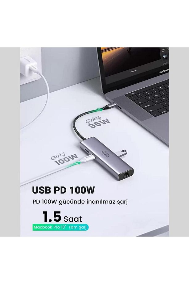 Type C To Pd 100w Hdmı Rj45 Usb Sd Micro Sd Dönüştürücü Hub - 4