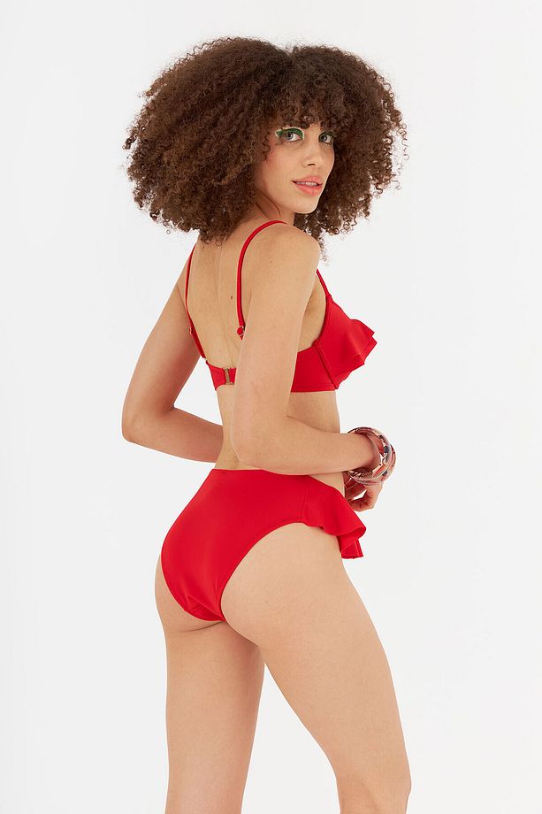 Kırmızı Önü Volanlı Bikini Takımı - 3