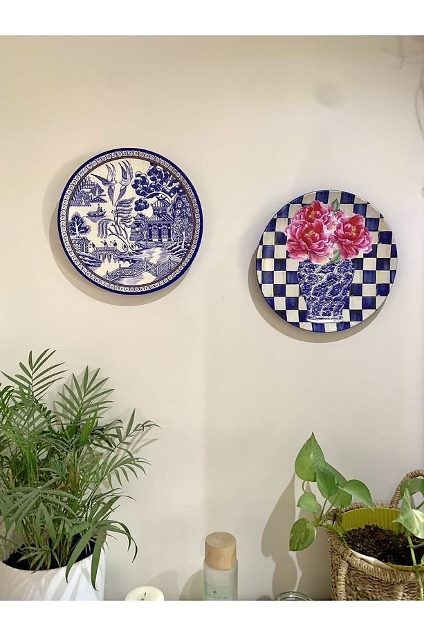 Japon Etnik Desenli Mavi Duvar Tabağı Dekoratif Bahçe Balkon Mutfak Salon Duvar Süsü No:81 - 5