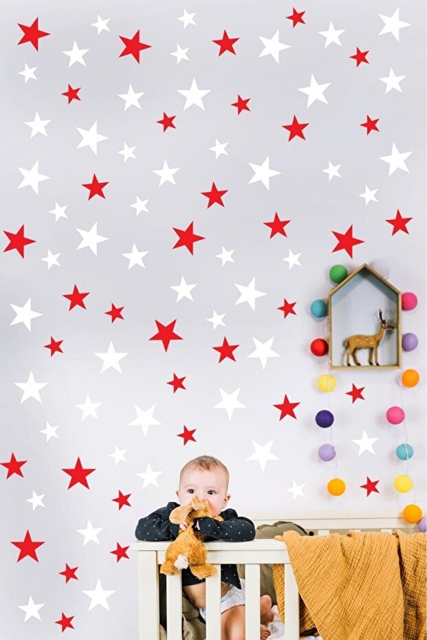 Kids Baby Room 100 Red + 100 White Stars Decorative Wall Sticker