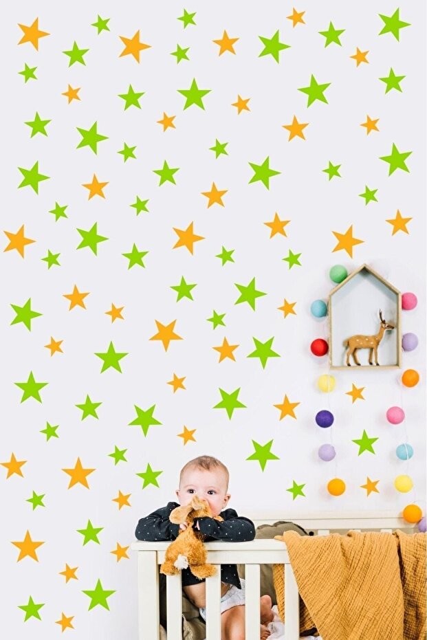 Kids Baby Room 100 Orange + 100 Green Stars Decorative Wall Sticker