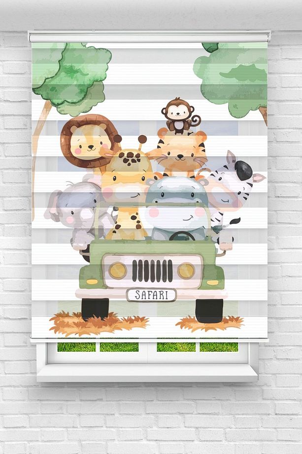 Safari Dijital Baskılı Zebra Perde-çocuk Odası Perdesi-zebra Stor Perde - 1