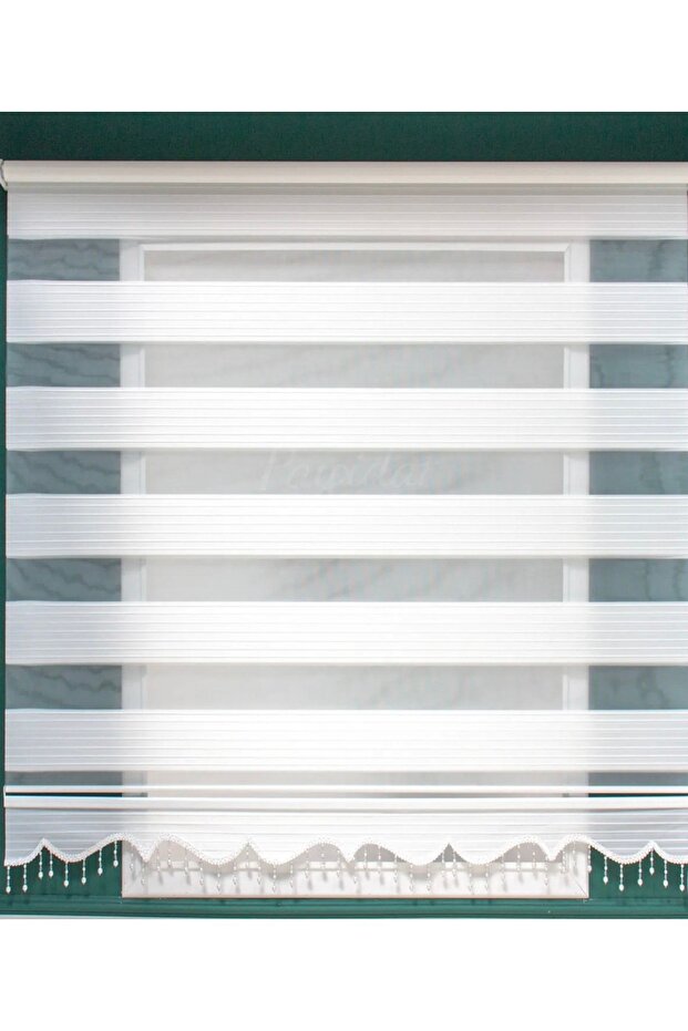 Beyaz Pliseli Boncuklu Zebra Stor Perde - 3