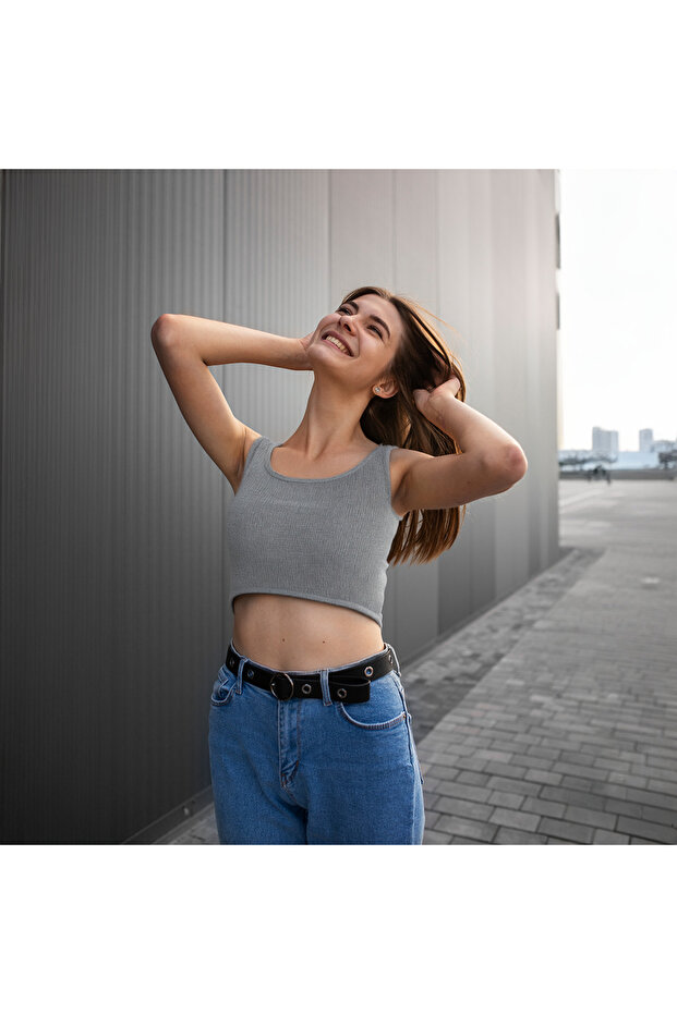 Thick Strap Corded Fabric Cotton Knit Short Cropped Tank Top 40 cm