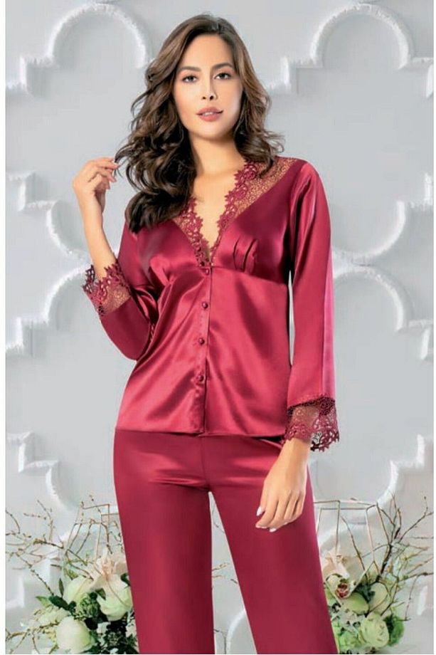 Cemre Saten Gecelik Sabahlık Pijama Takım Şort Takım 6'lı Gelin Çeyiz Seti 8045 - 2
