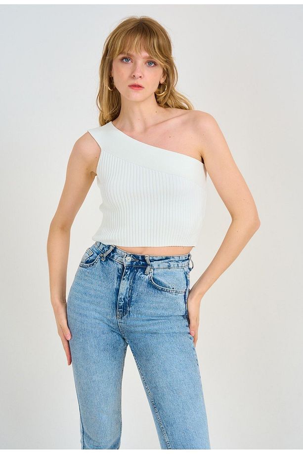 Kadın Tek Omuzlu Fitilli Crop Bluz  Standart - 2