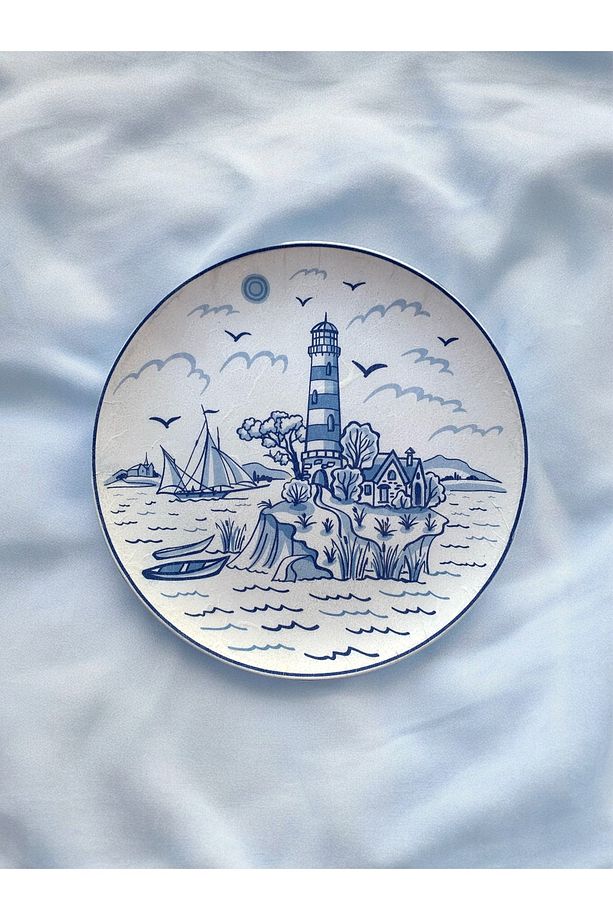 Deniz Feneri Desenli Duvar Tabağı Dekoratif Bahçe Balkon Mutfak Salon Duvar Süsü No:183 - 1