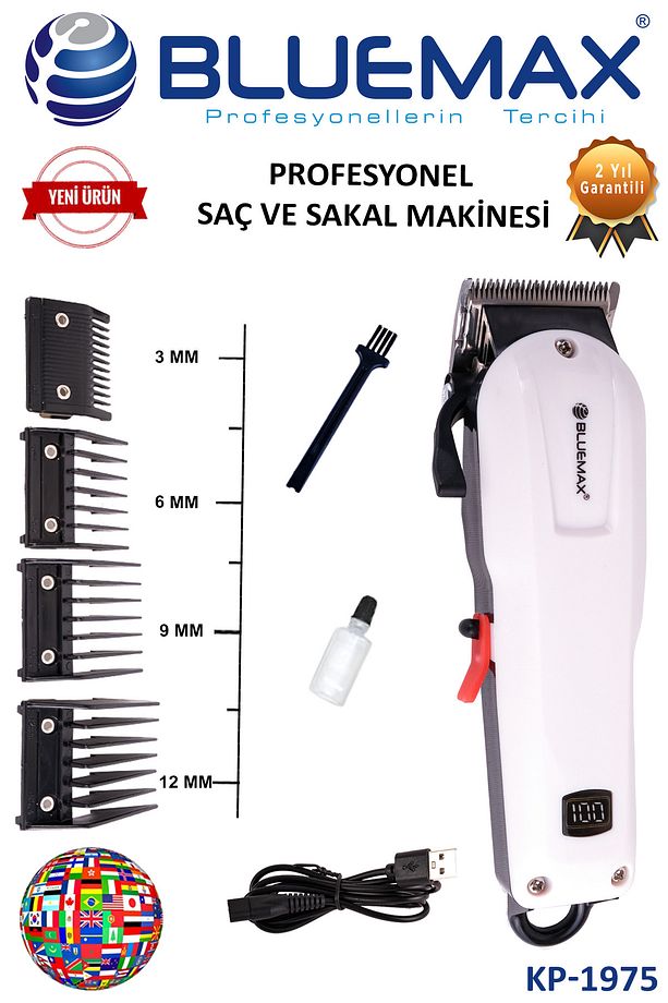 Şarjlı ve ayarlanabilir kesme tıraş makinesi, beyaz renkli, profesyonel kullanım için ideal - 1