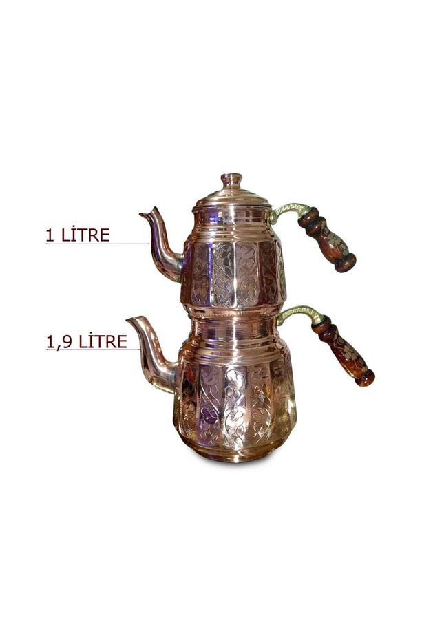 Aile Boyu El Yapımı Keski Işlemeli Bakır Çaydanlık - 2900 Ml. - 3