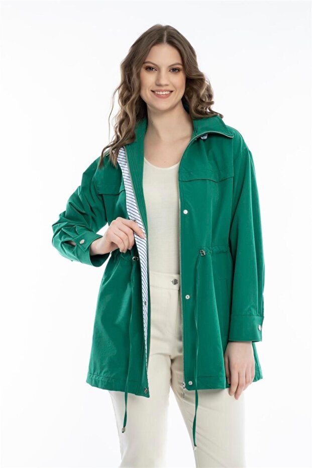 ÇİZGİ GARNİLİ KAPÜŞONLU TRENÇ - 2