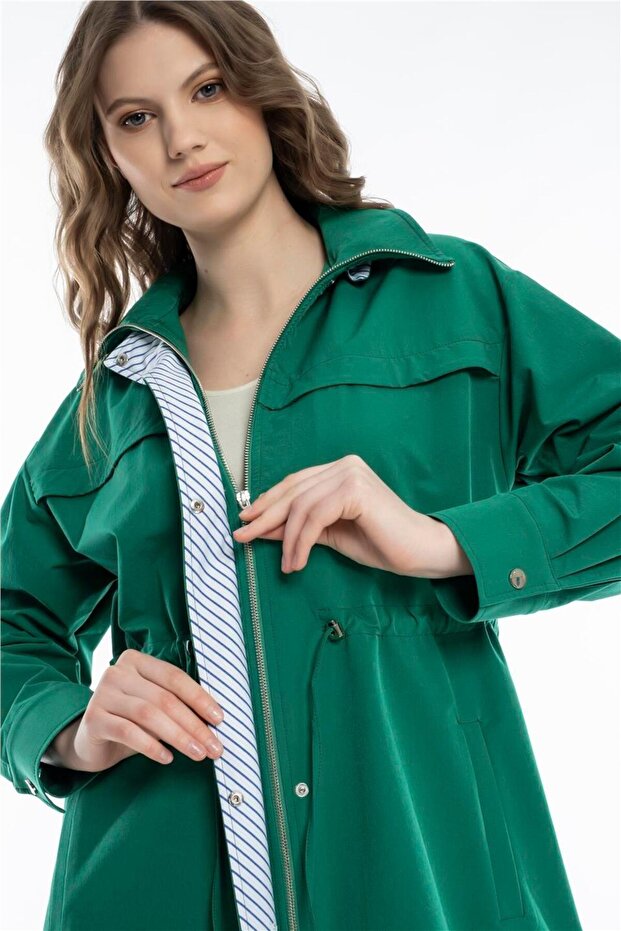 ÇİZGİ GARNİLİ KAPÜŞONLU TRENÇ - 3