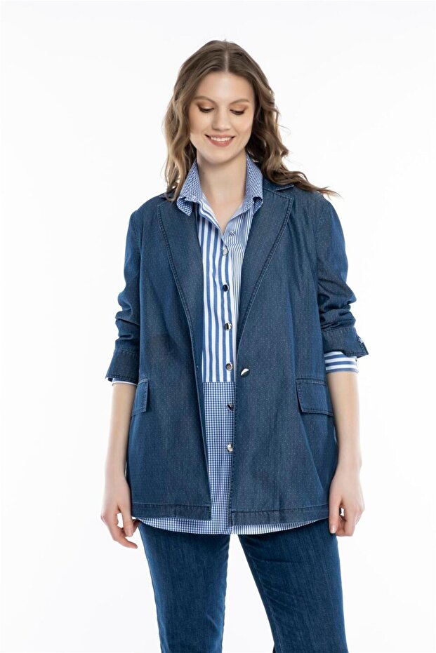 سترة جينز منقوشة بنقاط - 1