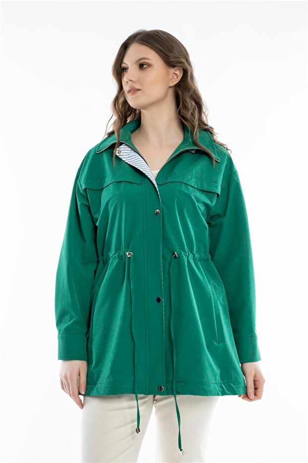 ÇİZGİ GARNİLİ KAPÜŞONLU TRENÇ - 1