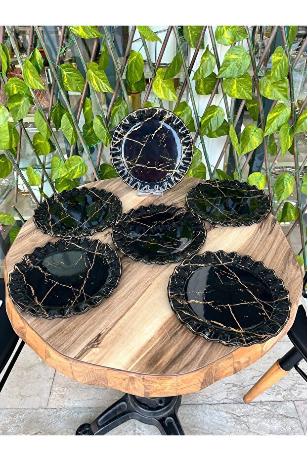 Black Marble 17 Cm Dessert Plate Set