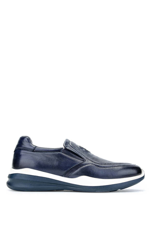 Men's Genuine Leather Navy Blue Sneakers & Sports Shoes