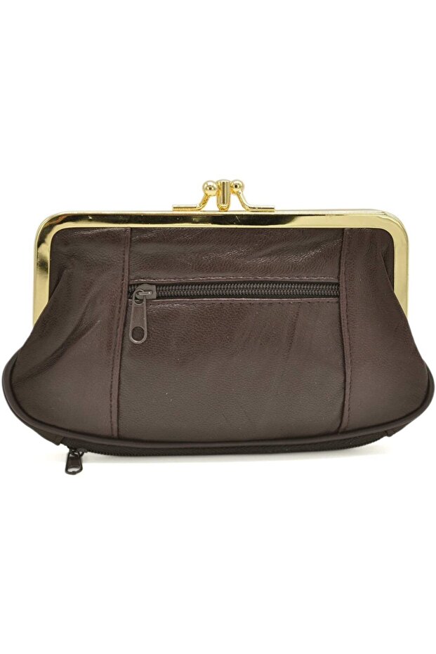 Leather Brown Women's Wallet with Clip