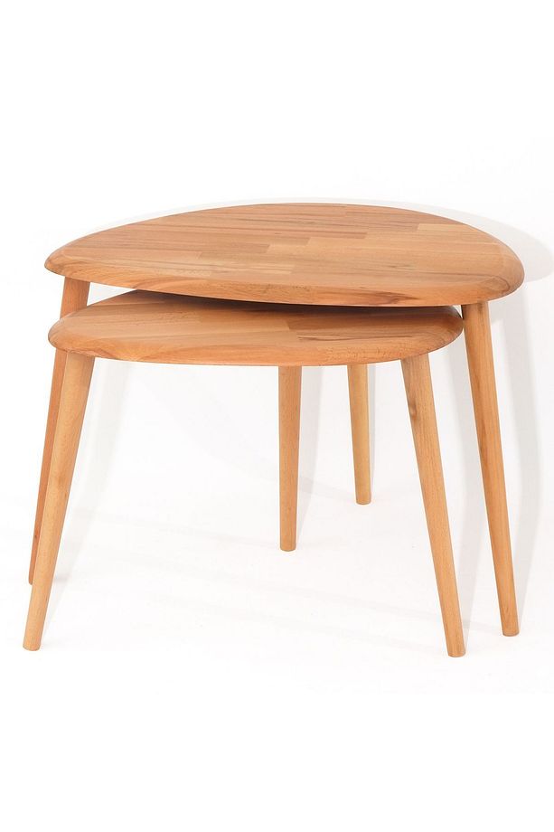 Naturel Masif Doğal Tekli, 2'li, 3'lü Zigon Sehpa Set, Modern Masif Yan Sehpa - 1