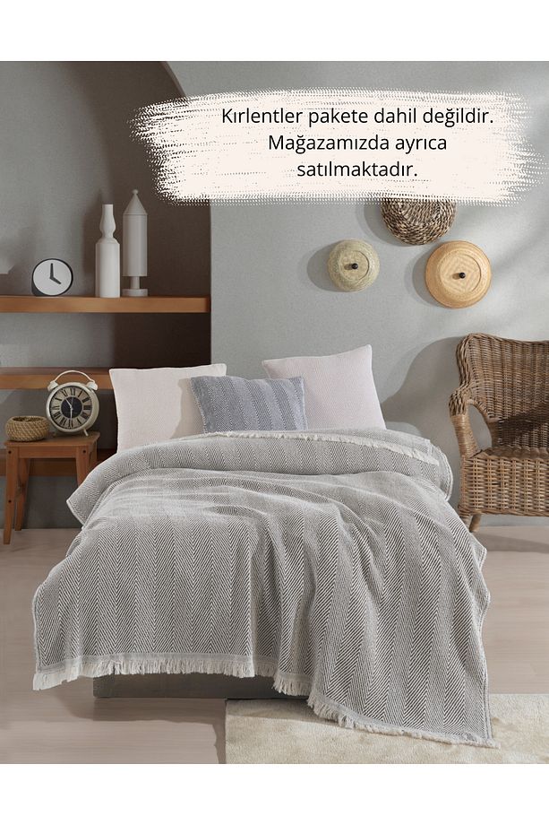 Lily Haki Tek Kişilik Pike 145 X 200 Cm Yatak Koltuk Kanepe Berjer Örtüsü Pamuklu Püsküllü - 3