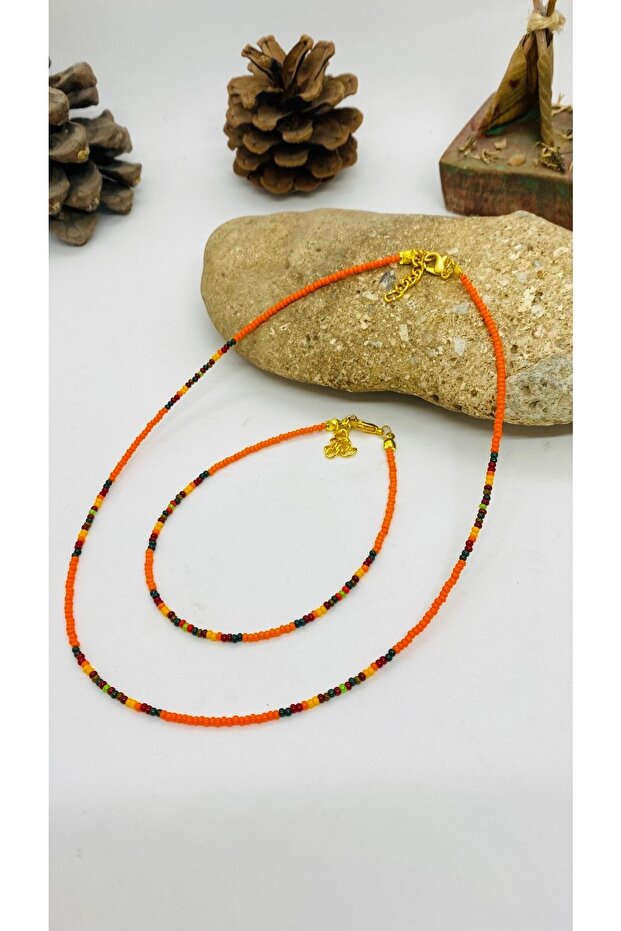 Handmade Ethnic Authentic Hippie Bohemian Sand Bead Necklace Anklet Set