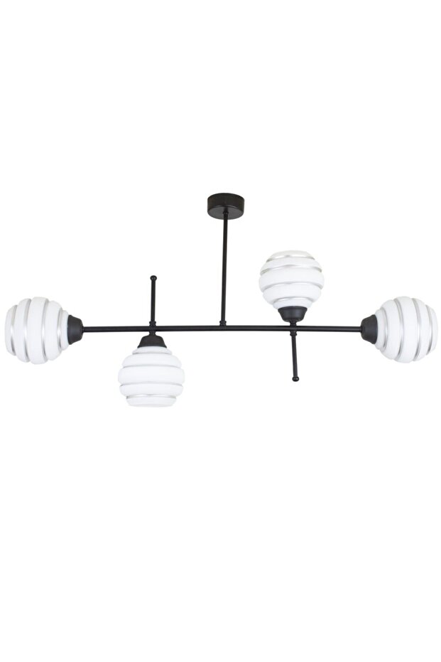 Siyah  Gümüş Şerit Cam Avize 4'lü - 1