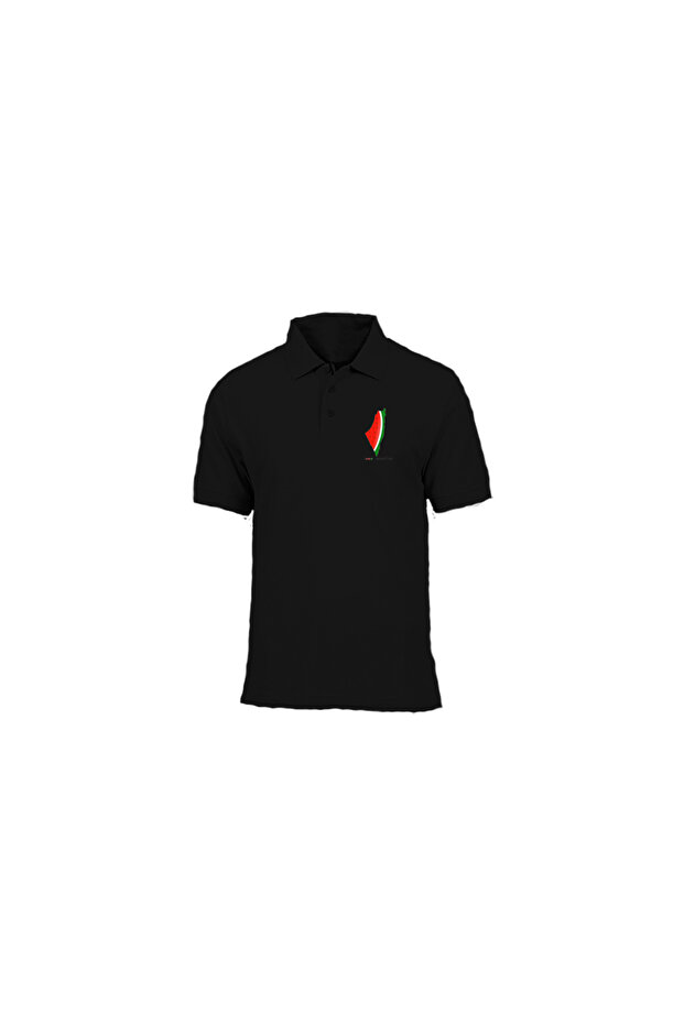 Men's Polo Neck T-Shirt - Embroidered Buttons and Embroidered Palestine Logo