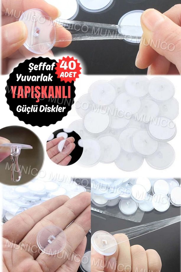40 Adet 3 Cm Çaplı Güçlü Disk Yapışkanlar Disk Yapışkanlı Yapışkanlı Şeffaf Balon Tablo Askılığı İp - 5