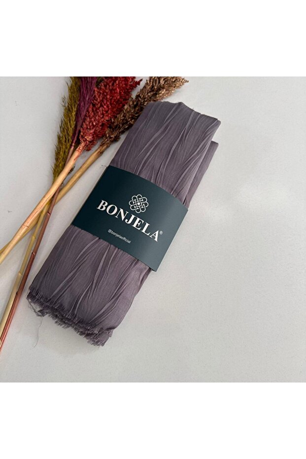 Pliseli Bambu Şal Gri - 1