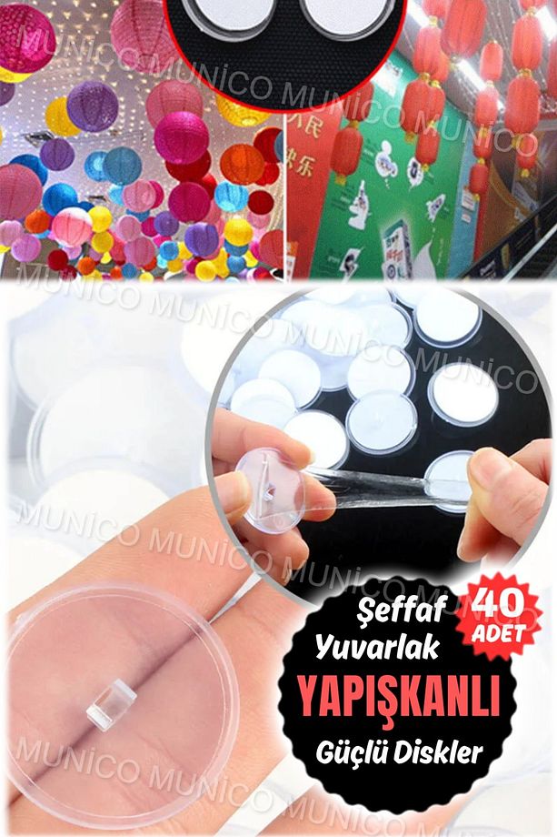 40 Adet 3 Cm Çaplı Güçlü Disk Yapışkanlar Disk Yapışkanlı Yapışkanlı Şeffaf Balon Tablo Askılığı İp - 6