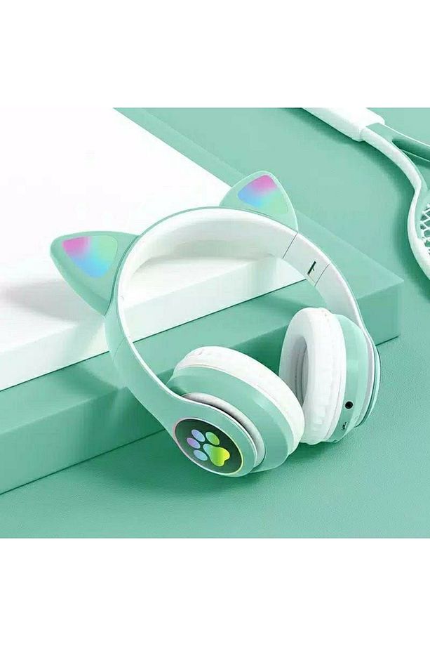 STN28 KABLOSUZ KEDİ KULAKLIK ŞARJLI LED IŞIKLI BLUETOOTH KULAKLIK AUX SD KART - 1