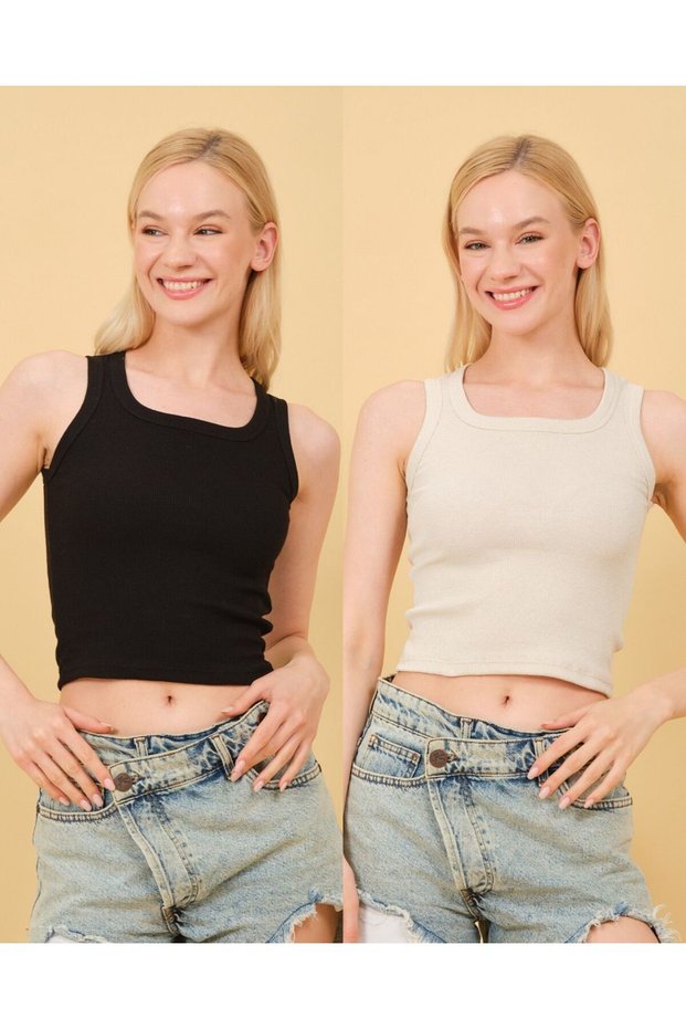 Women's Flat Collar 2-Piece Strappy Crop Blouse