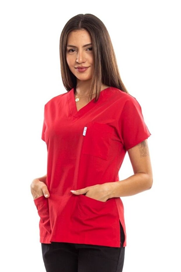 Surgical Doctor Nurse Scrubs Red Jersey Single Top