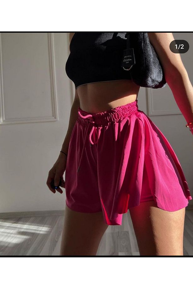 PEMBE LİKRALI KISA SPOR ŞORT ETEK - 1