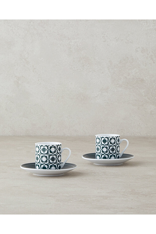 Fany Porcelain 4 Piece Coffee Cup Set for 2 People Green
