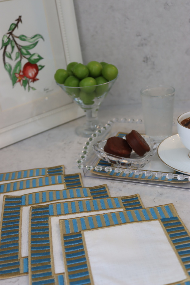 منديل تقديم القهوة المزخرف بالبلاط (2 قطعة) - 4