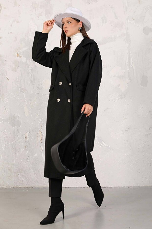 Oversize Black Stamped Coat - 32-6502