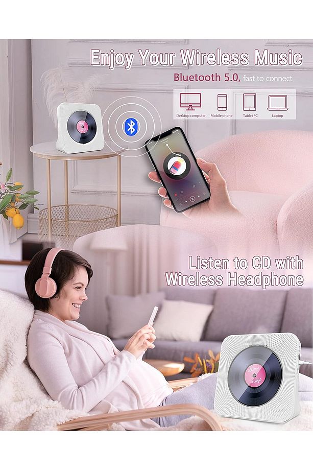 Taşınabilir CD Çalar Bluetooth 5.0, HiFi Ses Hoparlörü, Uzaktan Kumandalı, LED Ekran, AUX/USB - 4
