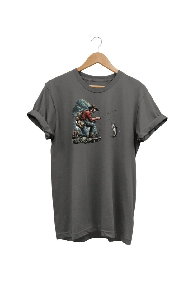 Widi Fishing Printed Gray T-Shirt