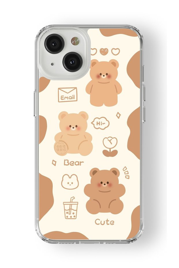 حافظة شفافة مطبوعة بتصميم الدب البني متوافقة مع هاتف iPhone 15