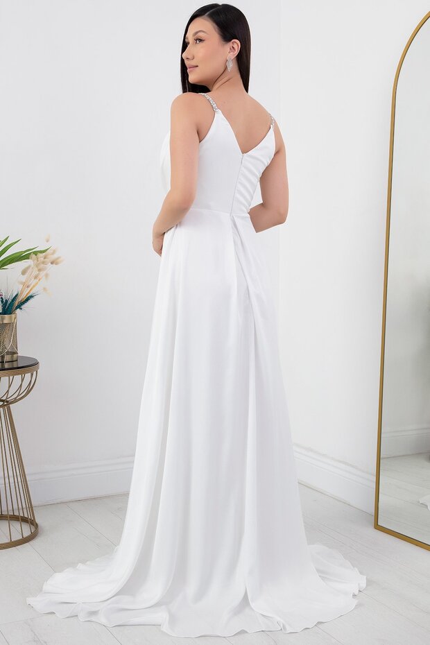 Simli Saten Askılı Abiye Elbise DMN4613 - 6