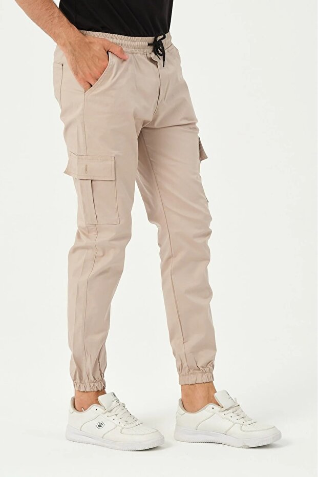 Cotton Canvas Cargo Pocket Pants, Cream Color...