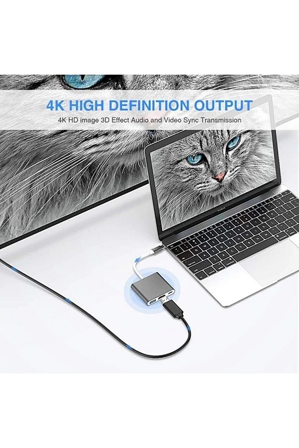 Macbook Huawei Uyumlu 4k Type C To 3 Portlu Hdmı - Usb - Type-c Çevirici Adaptör - 5