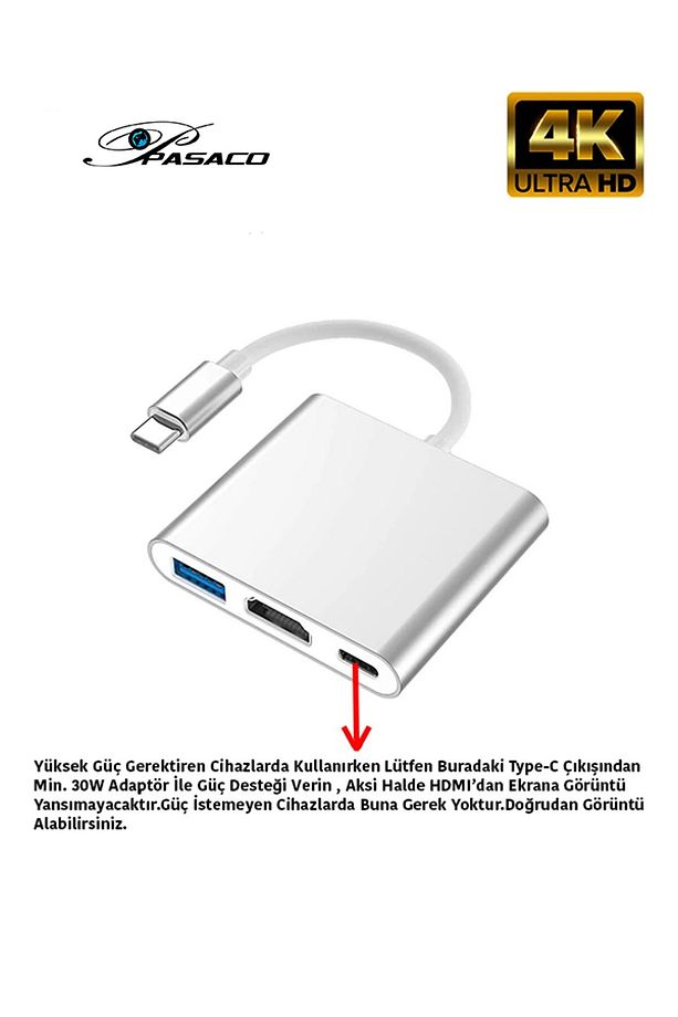 Macbook Huawei Uyumlu 4k Type C To 3 Portlu Hdmı - Usb - Type-c Çevirici Adaptör - 1