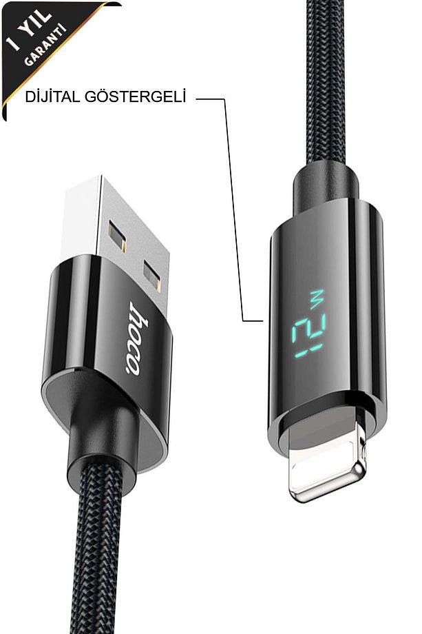 İphone Serisi 1.2 Metre USB to Lightning İos Dijital Göstergeli Usb Şarj Data Kablosu - 1
