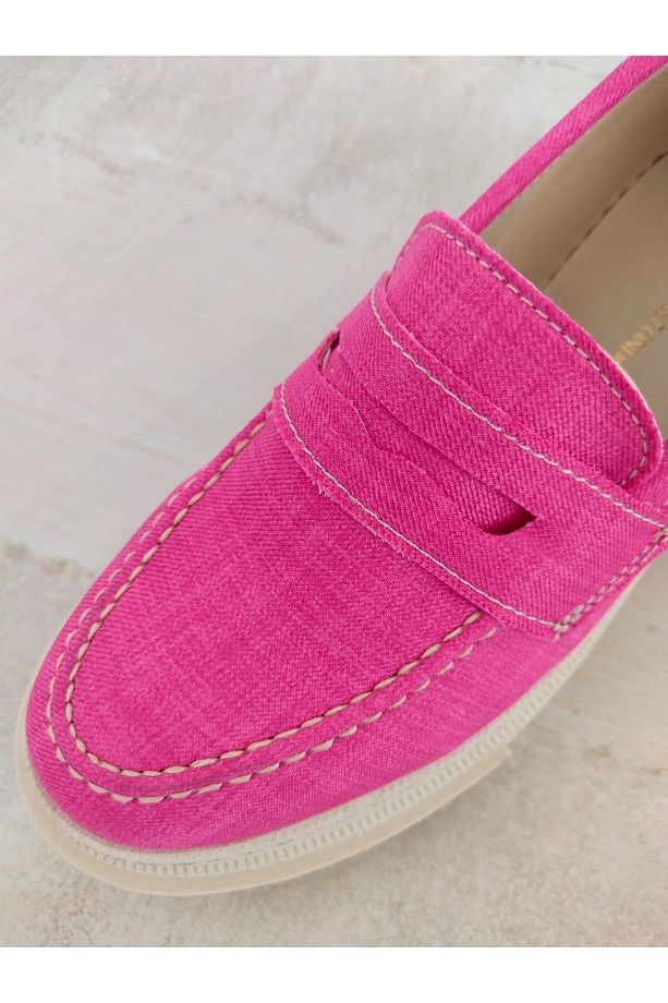 Kadın Kalın Topuklu Makosen Pembe Kot Loafer Ayakkabı - 4