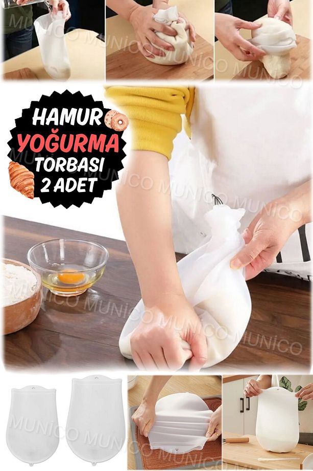 2 Adet Silikon Yoğurma Hamur Torbası Un Mikser Çantası Ekmek Pasta Pizza Hamur Karıştırıcı Yoğurma - 6