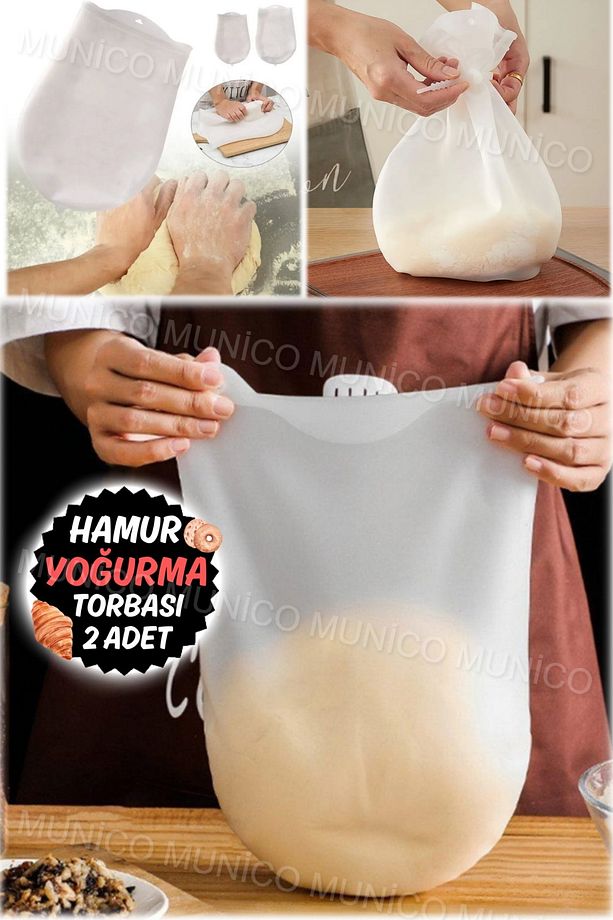 2 Adet Silikon Yoğurma Hamur Torbası Un Mikser Çantası Ekmek Pasta Pizza Hamur Karıştırıcı Yoğurma - 7