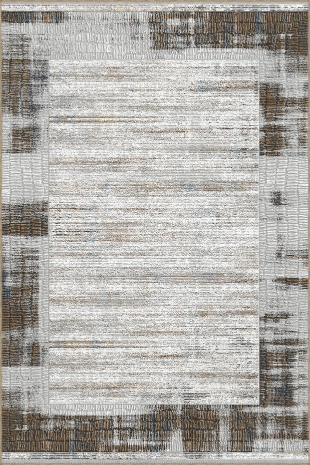 Beige Brown Themed Striped Abstract Patterned Modern Decorative Carpet 4880