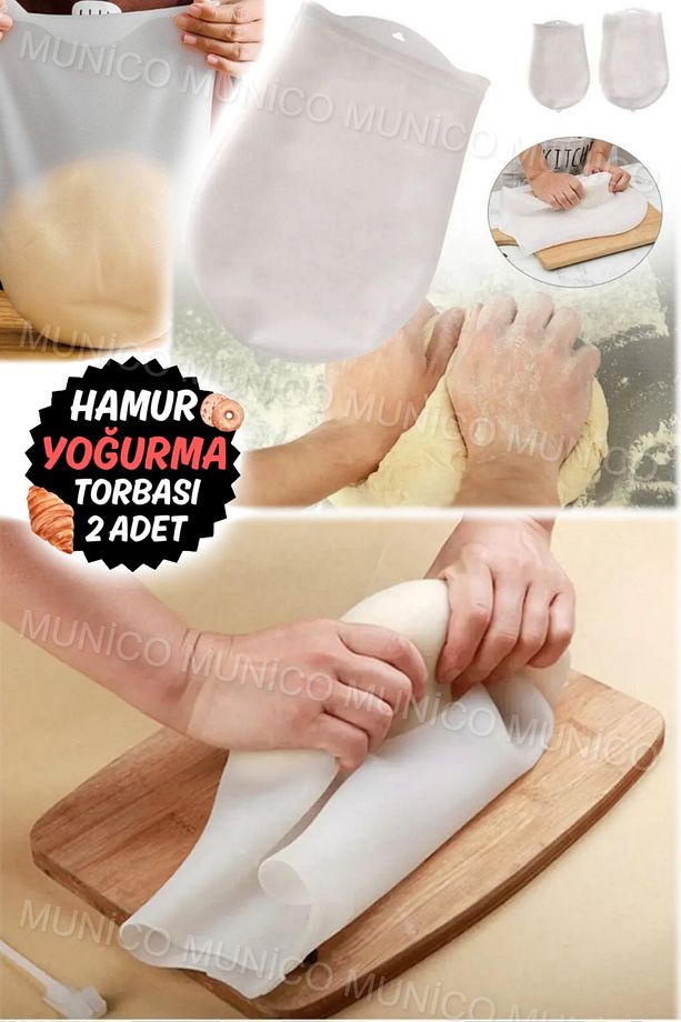 2 Adet Silikon Yoğurma Hamur Torbası Un Mikser Çantası Ekmek Pasta Pizza Hamur Karıştırıcı Yoğurma - 9